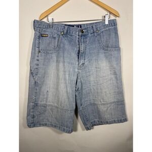 Y2K LK9 Beyond Mens Blue Denim Shorts Size 36 Light Wash Baggy Skater